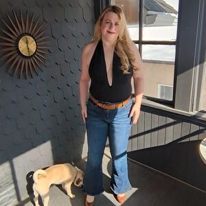 Classic Black Plunge Halter Bodysuit Dynamite